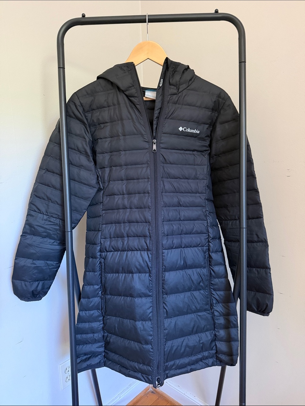 Columbia Black Hooded Quilted Long Down Puffer